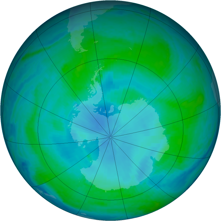 Antarctic ozone map for 05 February 2001